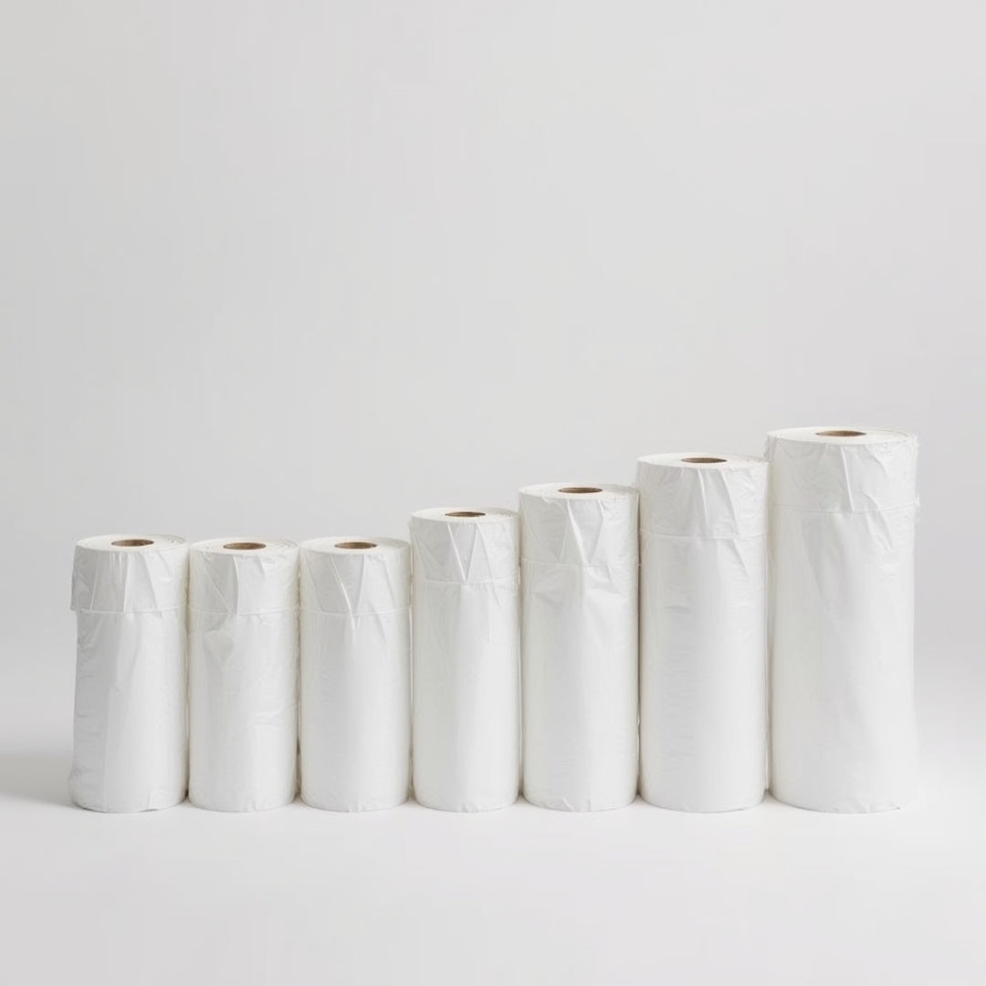 Bolsa Plástica Plana Blanca – Varios Tamaños (Paquete x90 / Rollo x50)